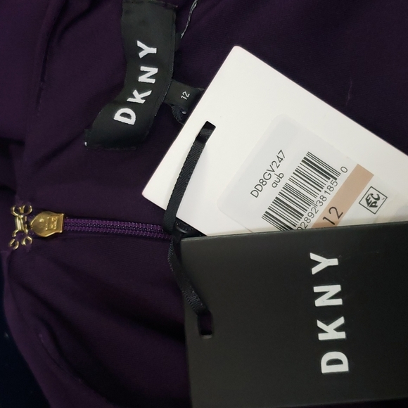 DKNY Aubergine Purple V-Neck Ruched 3/4 Sleeve Shift Dress sz 12 NEW NWT Women's - Picture 6 of 9